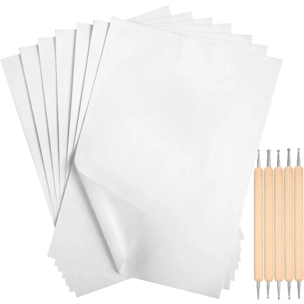 105 Pcs White Carbon Transfer Paper 11.7 x 8.3 in with Embossing Stylus and Dotting Tools for tracing on fabric, paper and wood.