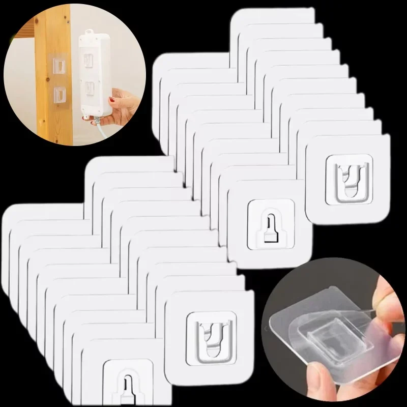 Ganchos Dupla Face com Adesivo Forte, Transparentes e Sem Marcas, para Cozinha, Quarto, Suporte de Armazenamento, Gancho para Tomada e Plugue