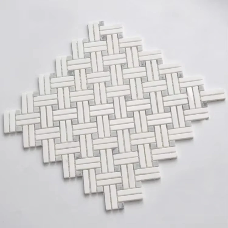 

Basketball Weave Crystal White Marble Mosaic Wall Tile Backsplash for Bathroom And Kitchen Decorative Tile