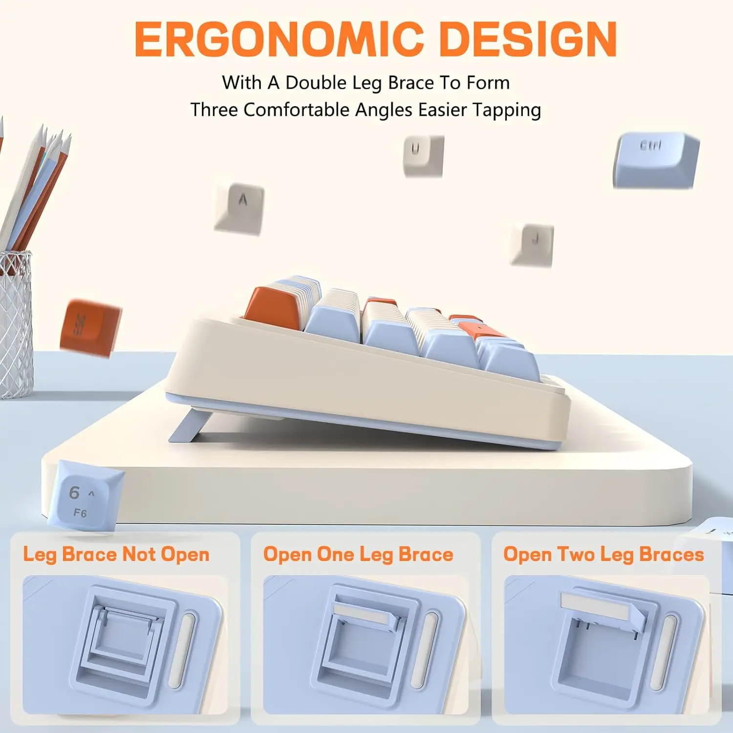 M68 65% teclado para jogos sem fio, teclado de membrana silenciosa tri-modo, teclas PBT, 2000mAh 67 teclas arco-íris LED retroiluminado para Win/Mac