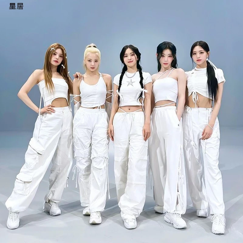 

Kpop Singer Concert White Vest Pants Outfits Women Grop Jazz Dance Performance Suit Korean Dance Stage Clothes Hip Hop Dance Set