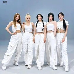 Kpop Singer Concert White Vest Pants Outfits Women Grop Jazz Dance Performance Suit Korean Dance Stage Clothes Hip Hop Dance Set