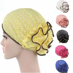 Women Floral Lace Turban Hat India Cap Muslim Hats Hairnet Chemo Cap Flower Bonnet Beanie Fashion Indian Islamic Bonnet Cap Wrap