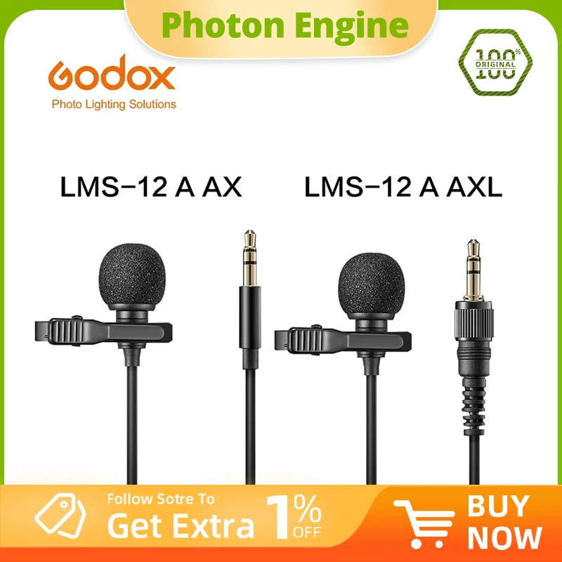 

Godox LMS-12A AX AXL Omnidirectional Lavalier Microphone Compantible with Wireless Microphone Systems and Devices with 3.5mm TRS