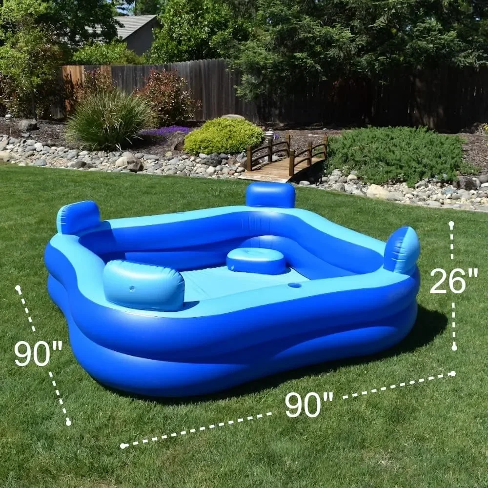 Inflatable Pool with Seats and Headrests 8' x 8' - Electric Pump Included - Extra Durable90