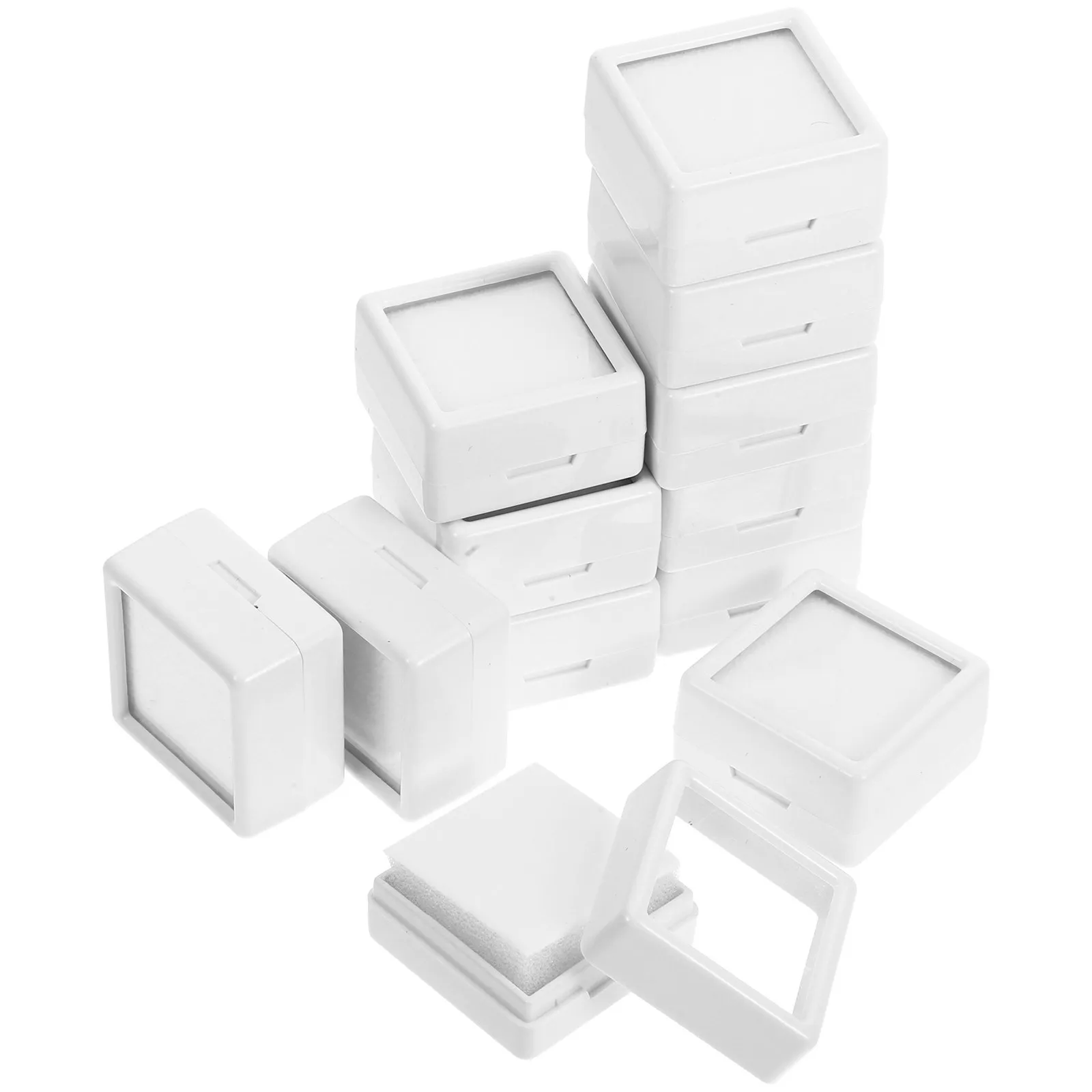 12Pcs Clear Jewelry Box Gemstone Display Container Top Lid Storage Organizer for Crystals Beads Coins Accessories