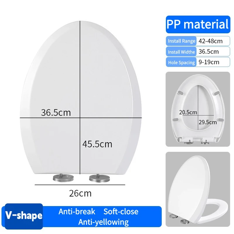 V/U Shape Toilet Seat Cover Soft Close Quick Release PP Material Top Mount Easy Install Anti-Slip Quiet Toilet Lid for Bathroom