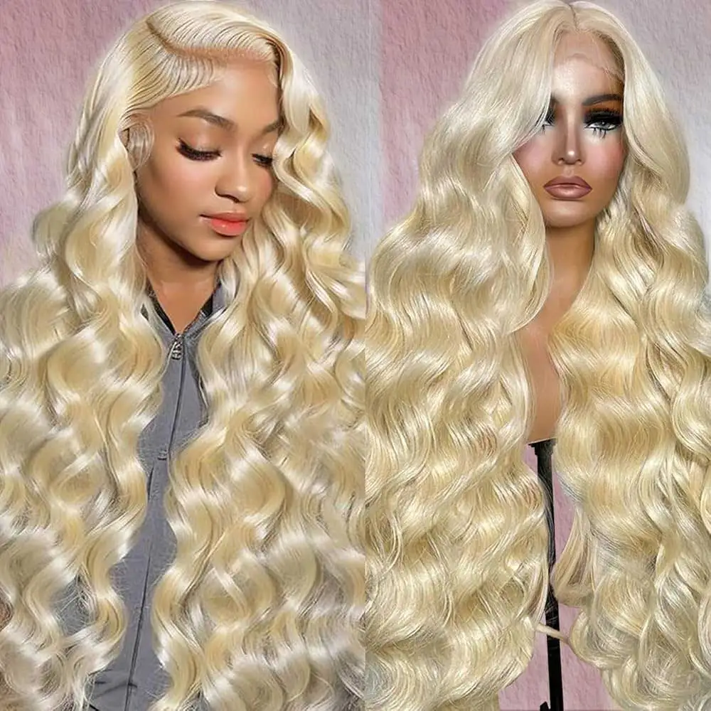 

613 Blonde Body Wave Human Hair 18 42 Inches 13x6 HD Transparent Lace Front Wigs 200 Density Brazilian Human Hair For Women