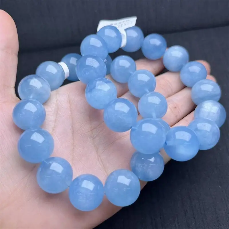 15MM Natural Aquamarine Bracelet Fashion Gemstone Jewelry Reiki Healing Fengshui Gift For Women 1pcs