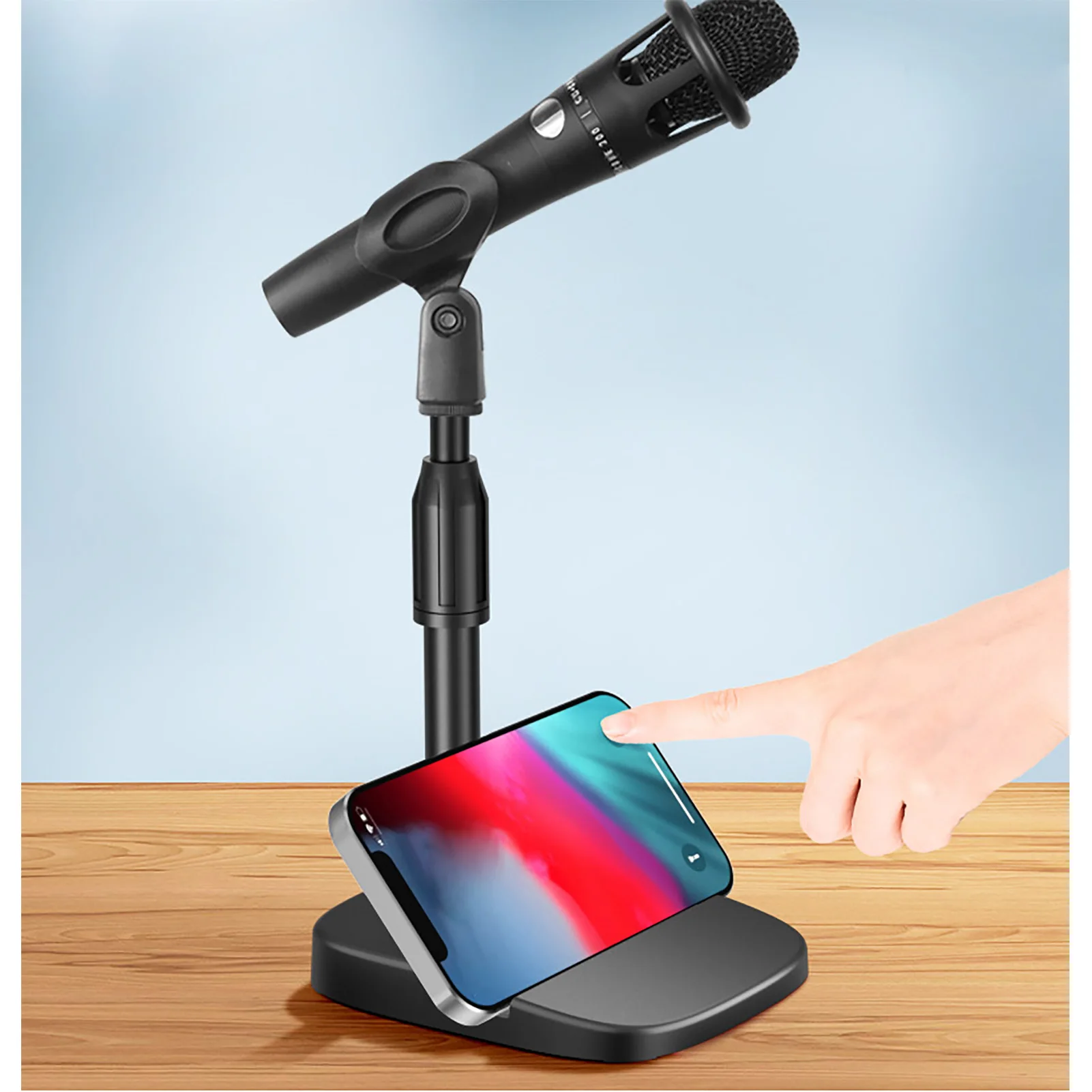 Desktop Microphone Stand Adjustable Scratch Resistant Prevent Slip Table Mic Holder with Phone Tablet Slot for Recording Studio