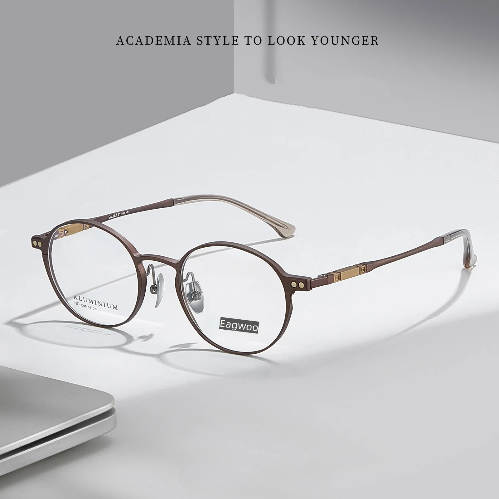 Aluminum Titanium Full Rim Eyeglasses Vintage Round Nerd Frame Optical Prescription Spectacle Big Nose Suitable 48mm Wide