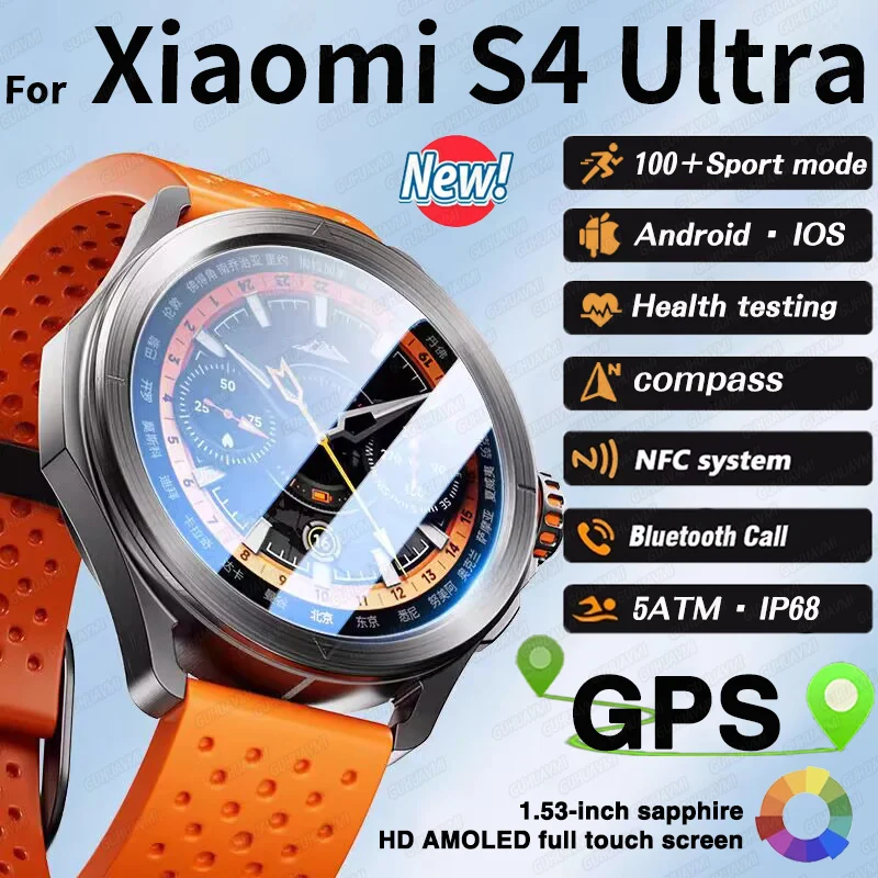 S4 Ultra XIAOMI GPS Sport Smart Watch Men Bracelet AMOLED HD Screen Bluetooth Call NFC Heart Rate 5ATM Waterproof SmartWatch New