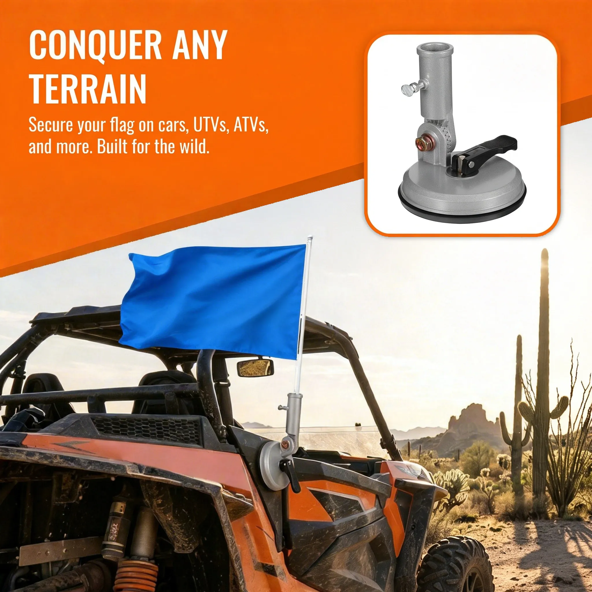 Suction Cup Flag Pole Holder Aluminum Alloy Car Mount Flagpole Base Stable Outdoor Vehicle Mounting Bracket Car Motorcycle Rv view 2