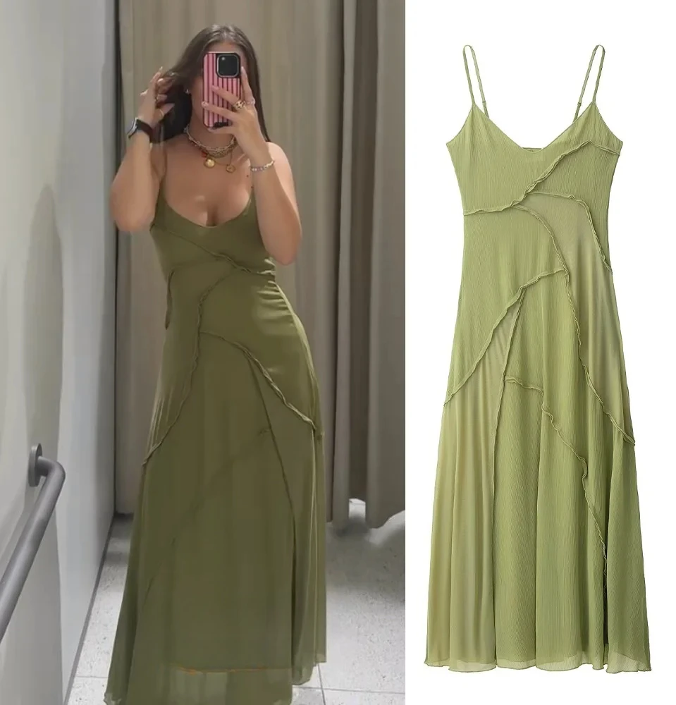 KONDALA Abito longuette elegante autunno donna Decorazione bordo arricciato Abito lungo Cami 2025 Abito da festa per le vacanze alla moda primavera/estate