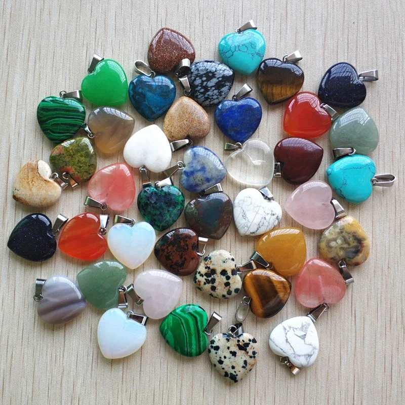 Natural Stone Turquoises Quartz Crystal Tiger Eye Opal Lapis Heart Pendants for DIY Jewelry Making Necklaces Accessories