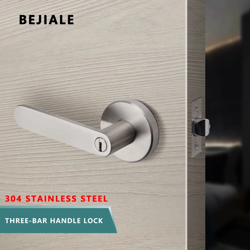 

Bedroom 304 Stainless Steel Door Handle Fire Door Three-pole Handle Lock With Key Room Lock Bathroom Fire Door Lock