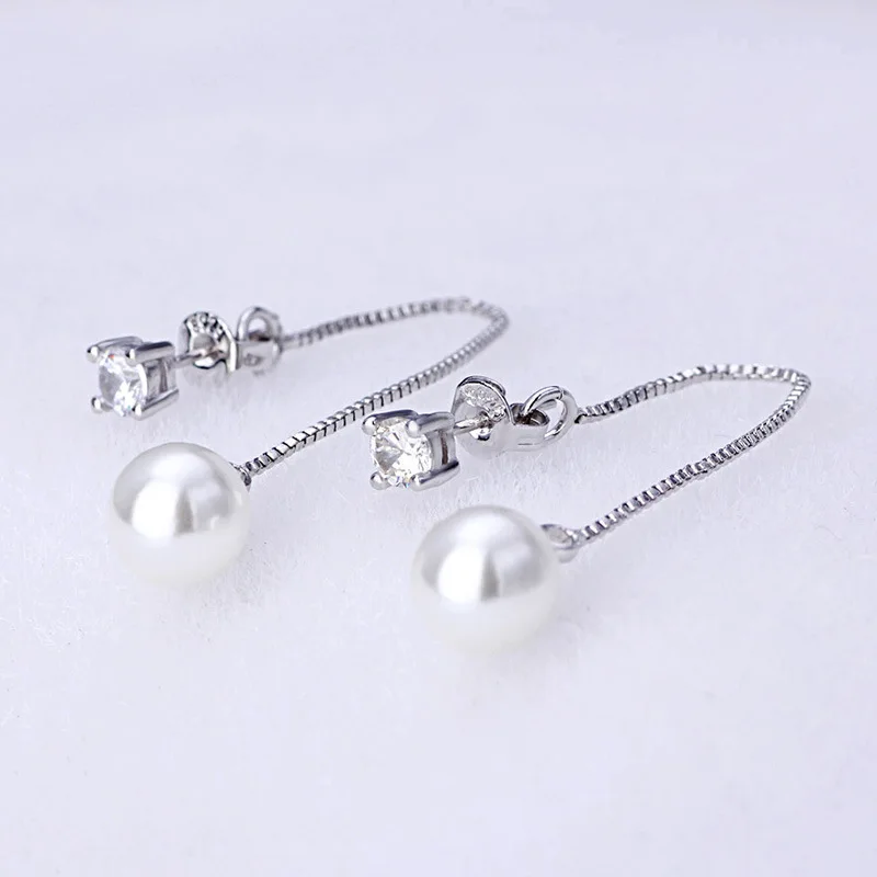 Solid 925 Sterling Silver New Crystal Pearl Jewelry Drop Earrings For Women Trendy XY0080