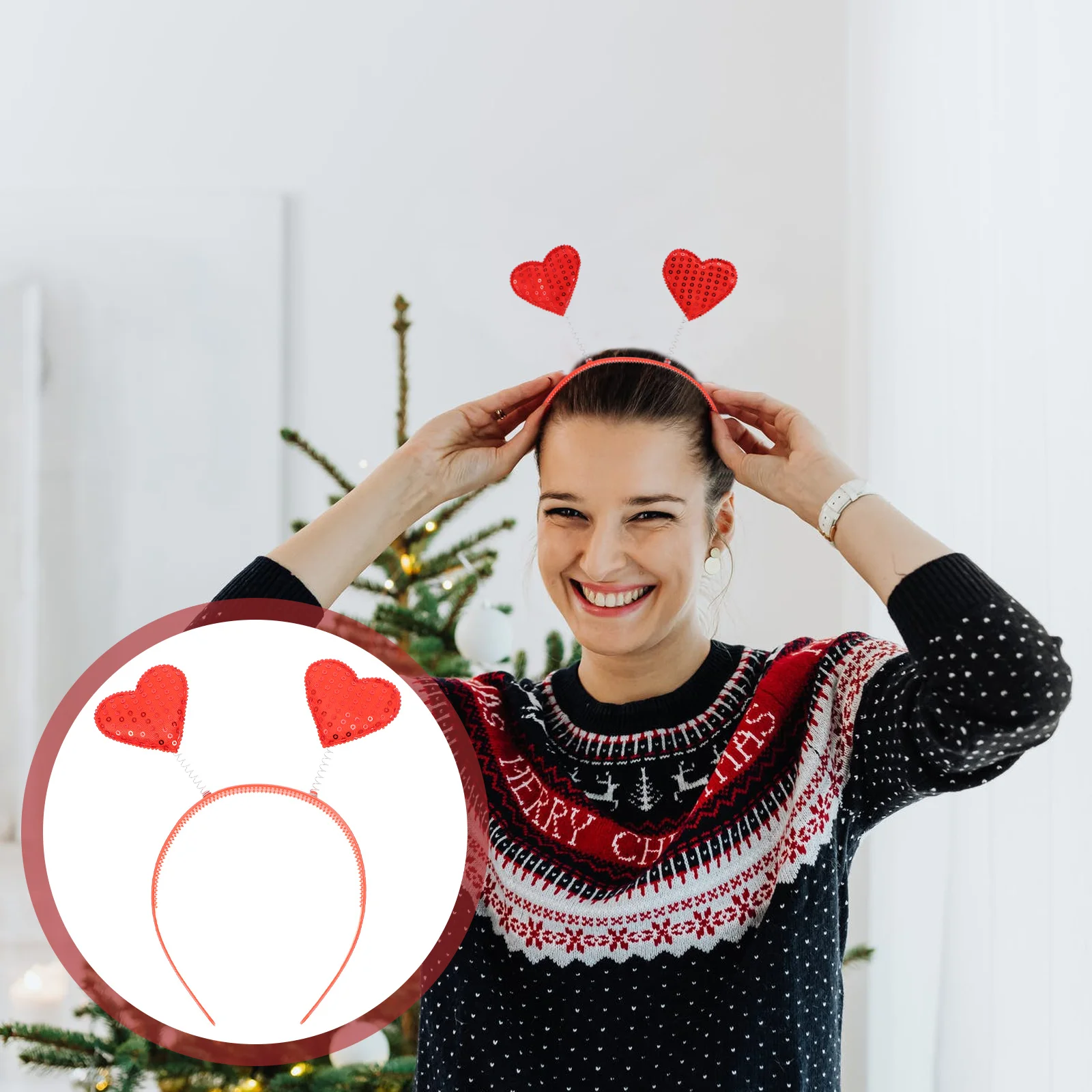 

4Pcs Love Heart Headband Sparkly Spring Design Female Headpiece for Valentine's Day Party Costume Hair Accessory Prop