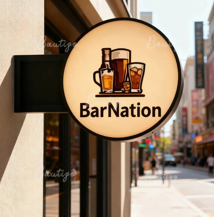 Round Light Sign Box Store Front Projecting Double Sided Circle LED Advertising Board Blade Outdoor Decoration Custom Neon Bar