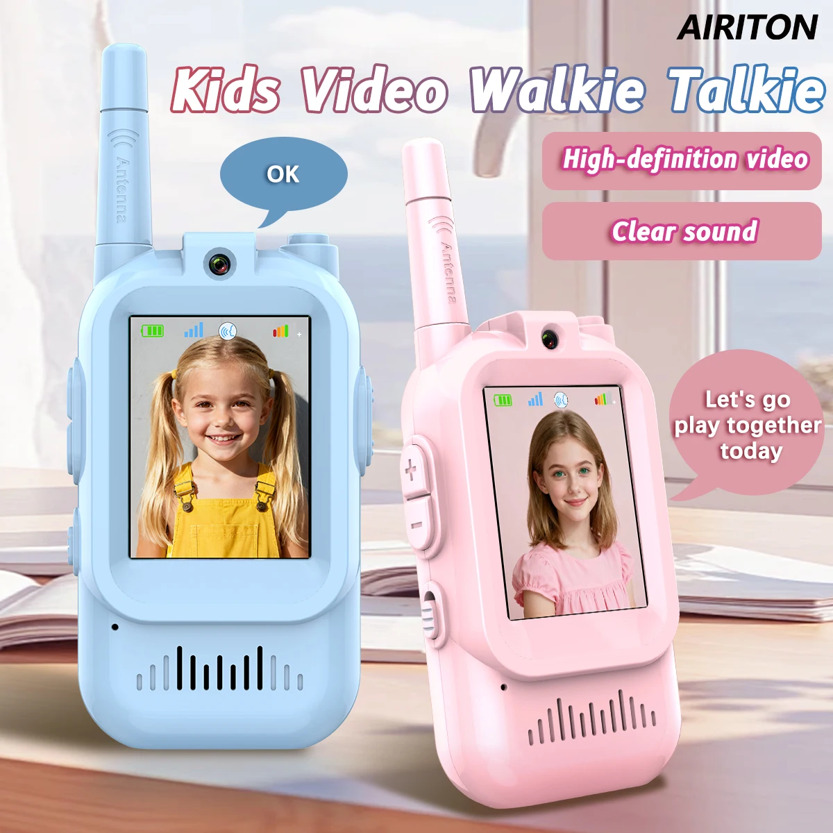 AIRITON JK200 أطفال فيديو إنترفون لاسلكي تخاطب شاشة لطيفة سهلة الاستخدام قابلة للشحن بطارية كبيرة راديو لحم الخنزير لطيف للهدايا