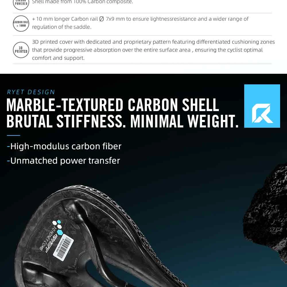 RYET 3D Gedruckt Carbon Fahrrad Sattel 140mm 143mm Superlight Road MTB Rennrad Sitz Sättel Kissen Radfahren sitzen Teile – Detail 13