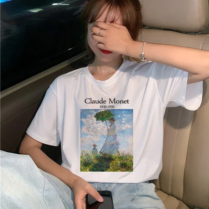 Claude Monet New Summer Female Art Large Size Loose Short Sleeve Casual Letter Printing Harajuku ins tops tees Vintage T-Shirt