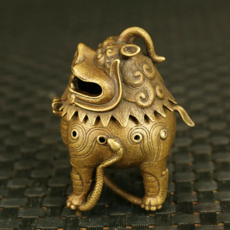 Vintage Solid Brass Qilin Incense Burner Mini Mythical Beast Censer Tea Pet Desktop Incense Holder Home Decor