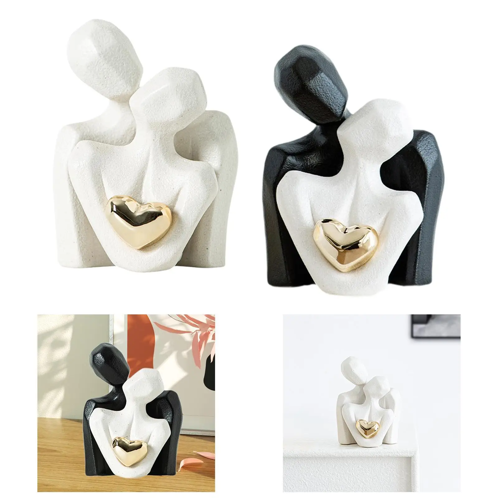 Ceramic Abstract Couple Embrace Figurine 7.2x9.5cm Elegant Accessory Artistic Versatile Romantic Minimalist Tabletop Ornament