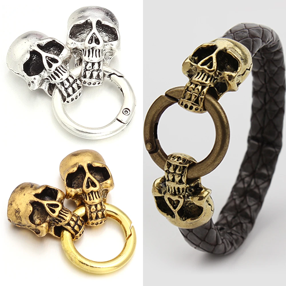 1 Stück Totenkopf-Verbindungsverschluss, 25 x 60 mm, Federglieder-Schnalle für DIY-Schmuckherstellung, Armbänder, Halskette, Lederband, Halloween-Dekoration