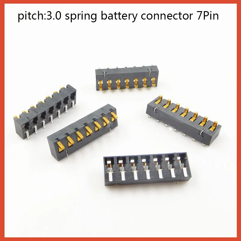 NEw Spring Compression Contact 3.0mm Pitch 7 Pin Male Connector Surface Mount Battery Connectors Reflow Solder PCB