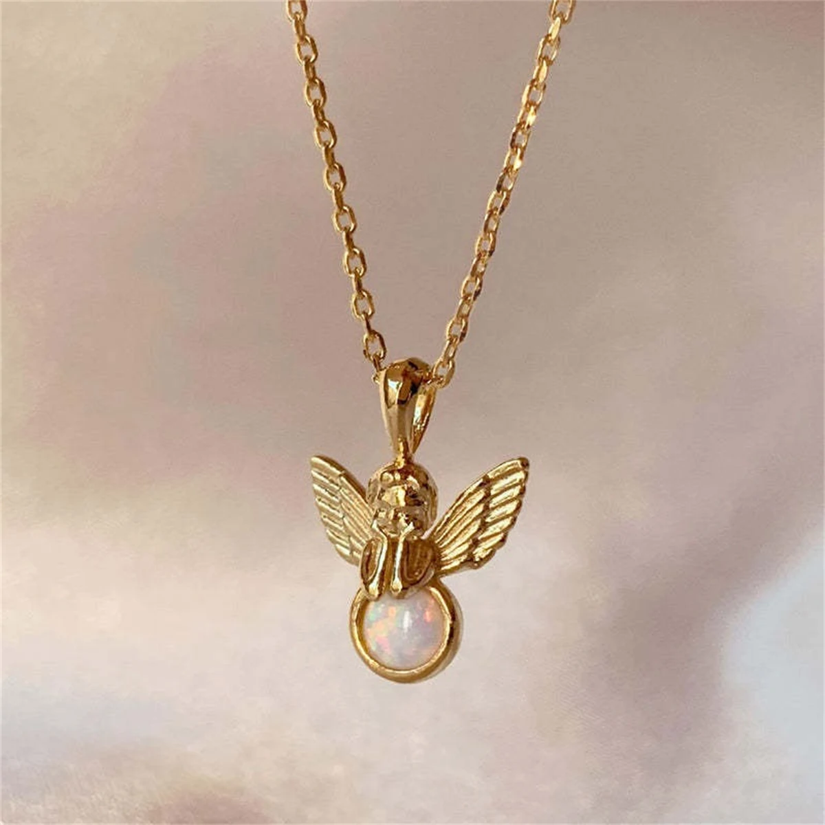 New Light Luxury French Vintage Guardian Angel Pendant Necklace with Australian Treasure Sweater Chain