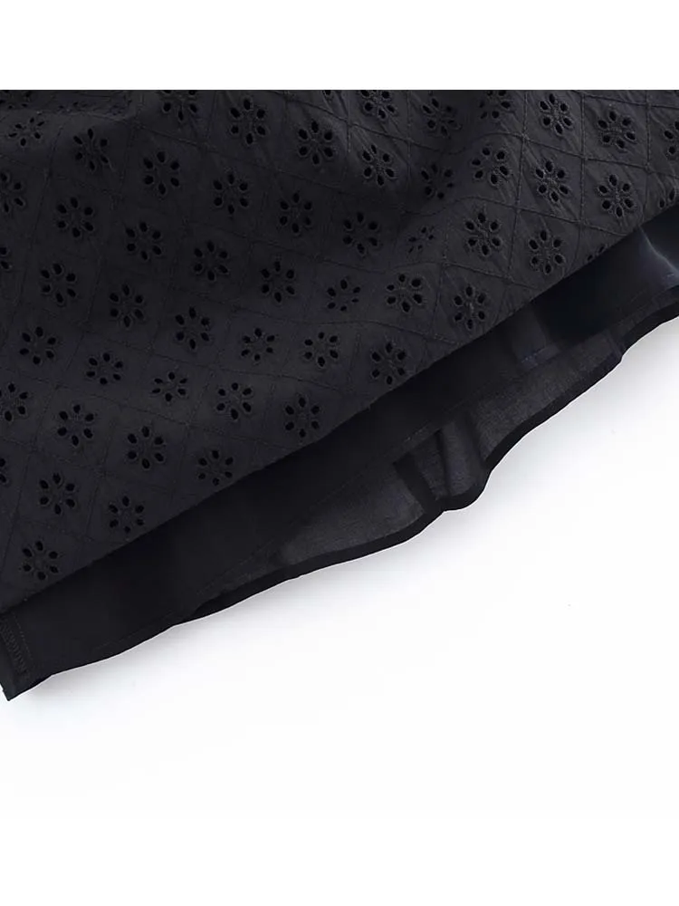 Women Summer MIDI Tank Dress 2025 Vintage Solid V-Neck Embroidery Hollow Out Female Elegant Street Dresses Clothing