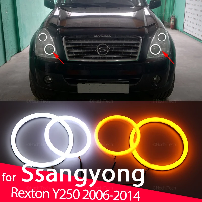 White Yellow Cotton Smd LED Headlight Angel Eyes Bulb  Ring Lamp for Ssangyong Rexton Y250 2006-2014 Car-styling Accessories