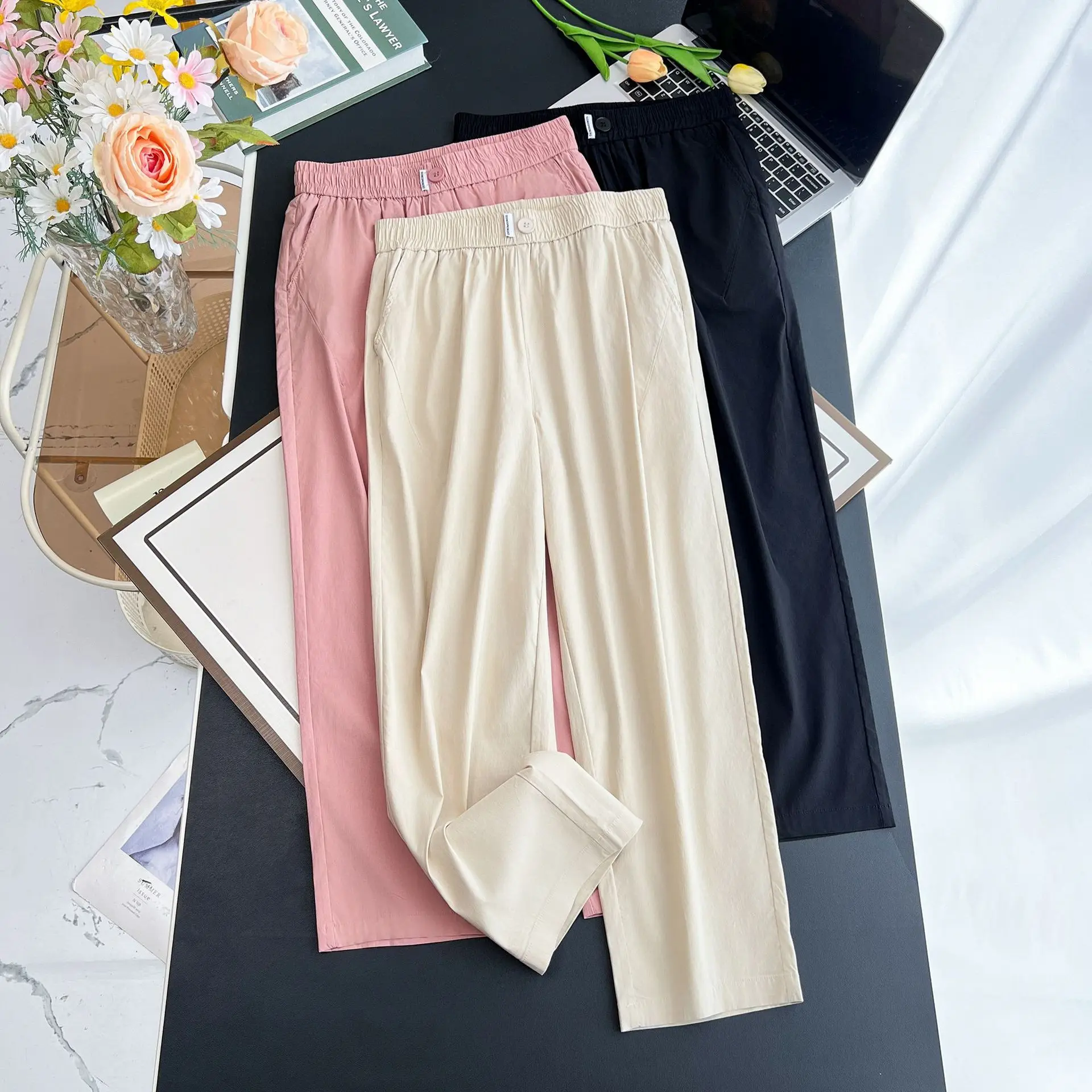 Pantalones informales finos de secado rápido para mujer, pantalón Harem de cintura alta hasta el tobillo, talla grande, novedad de verano, 2024