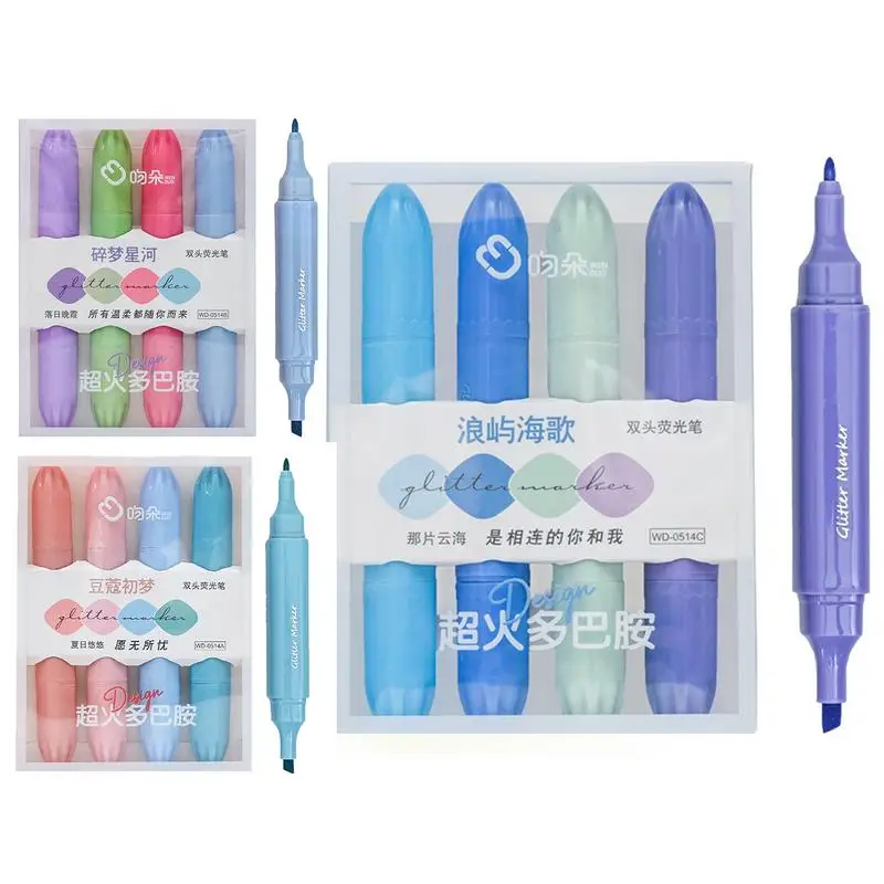 

4PCS Kawaii Candy Color Double Tip Highlighter Pens Pastel Highlighters Stationery Markers Aesthetic Stationary Supplies Pen