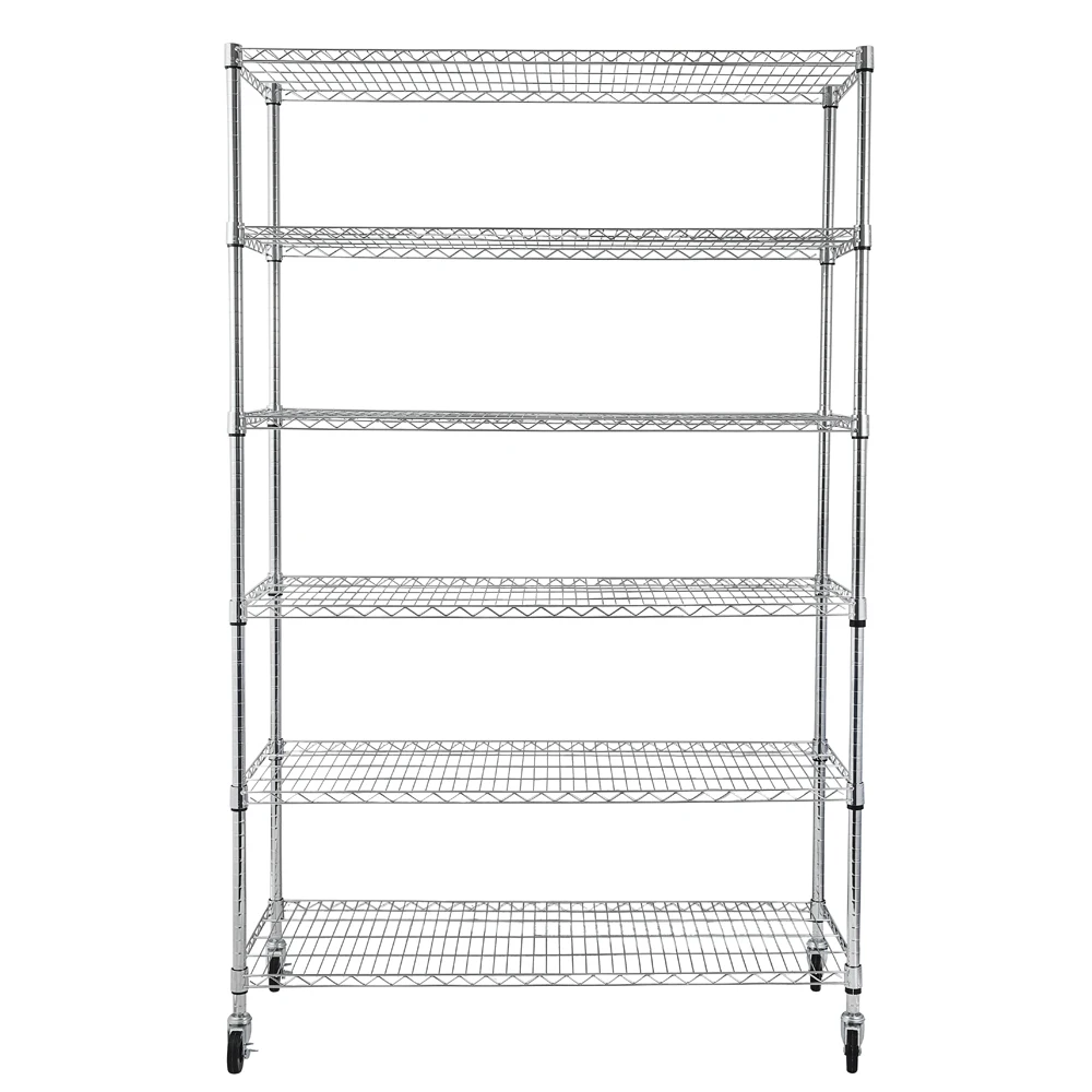 6-Tier NSF Heavy Duty Adjustable Storage Metal Rack with Wheels/Leveling Feet & Shelf Liners Ideal for Garage, Kitchen, and More