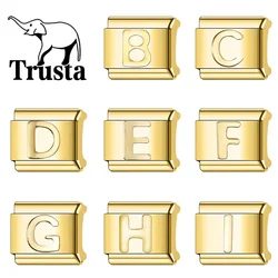 Trusta 2024 Fashion Golden Letters A-Z Charms Italian Links Fit 9mm Stainless Steel Bracelet Women Gift DIY Jewelry N234