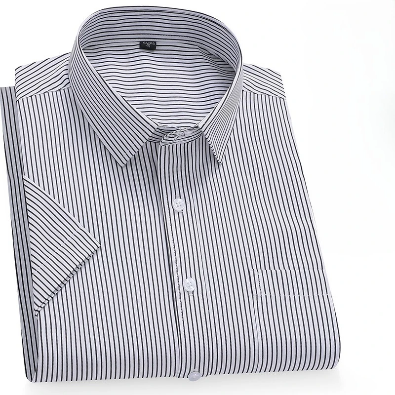 

Plus size 8xl 100%cotton striped summer short sleeve shirts for men slim fit casual plain shirt soft business elegant clothes