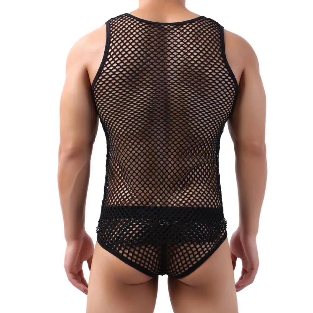 Men\'s Tank Tops Transparent Big Mesh Sleeveless Singlet Summer Breathable Fashion Undershirt Sexy Fishnet Vests