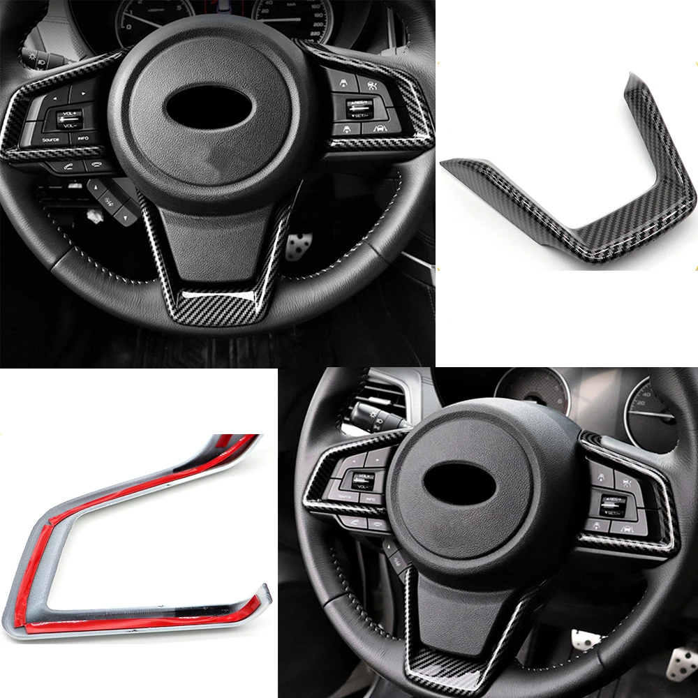 3 Stück Carbonfaser-Lenkradabdeckung, dekorative Zierleiste für Subaru Crosstrek 2020–2024, rot/gelbe Innenraumaufkleber – Detail 5