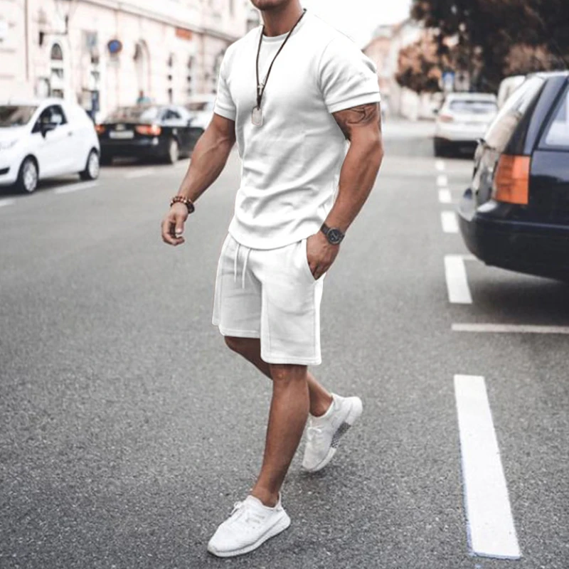 

Men's Tracksuit Casual Cotton Short-sleeved T-Shirt Shorts 2-piece Suit 2025 Summer Sportswear Loose Men's Clothing Suit