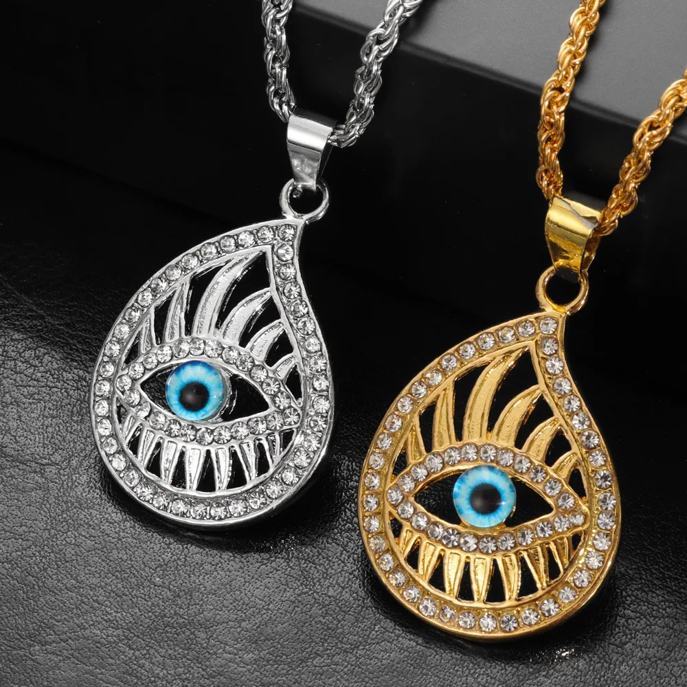 Water Drop Rhinestone Horus Eye Necklace Pendant Retro Geometric Men Alloy Pendants Ancient Egypt God Necklace Jewelry Accessory