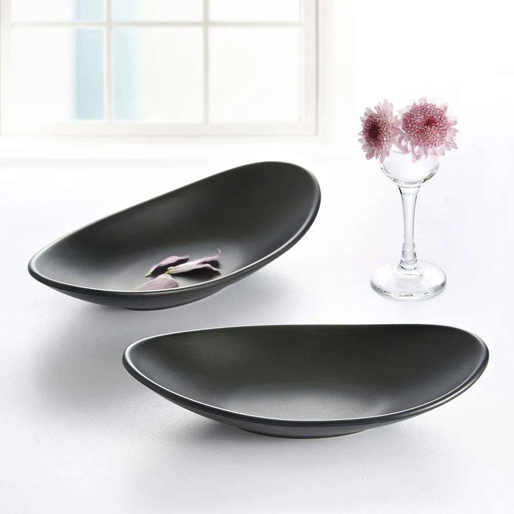 2Pcs Boat Shape Melamine Sushi Tray Solid Heat Insulating Sashimi Dish for Catering School Restaurant Hotel Indoor Bbq Dining