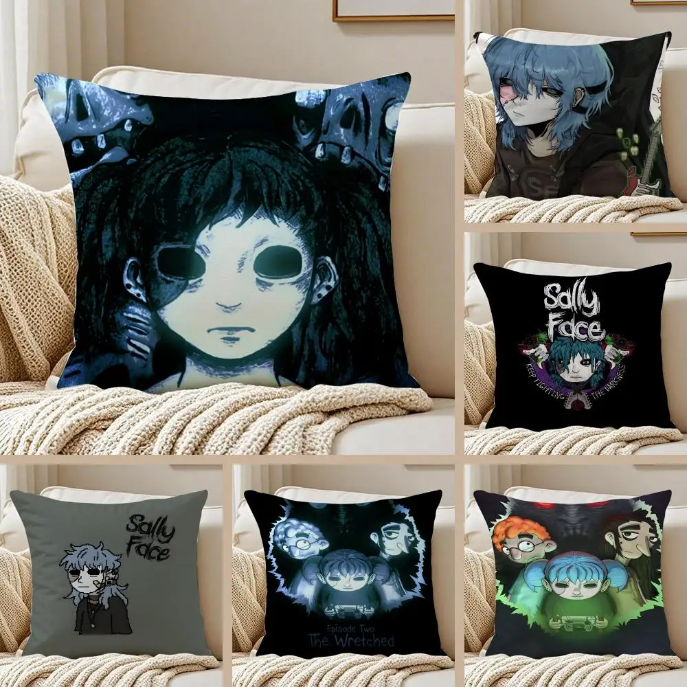 Funda de almohada de felpa suave Sally Face, funda de cojín con estampado de doble cara, cremallera oculta, decoración del hogar