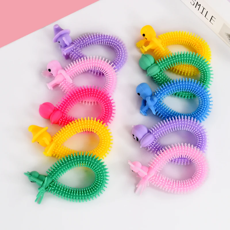 5/10Pcs Colorful Elastic Pumpkin Ghost Pull Worm Noodle Fidget Toys Stretch String TPR Rope Anti Stress Toys Halloween Decor