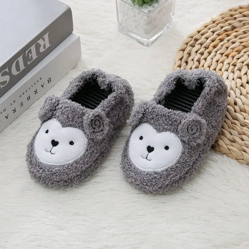 Toddler Boy Slippers for Winter Baby Loafers Plush Warm Cartoon Sheep Rubber Sole Children Home Shoes Kids House Indoor Footwear