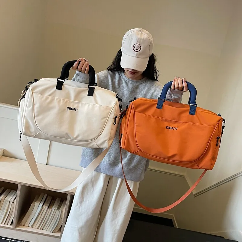 large-capacity-short-trip-travel-bag-women's-fashion-handheld-luggage-sports-fitness-bag-storage-maternity-bag-nylon-material