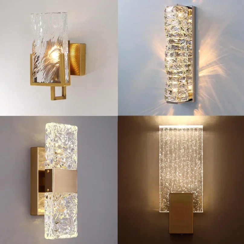 

Nordic Crystal Copper Wall Lamp Transparent Creative Wall Light LED Sconce For Living Room Bedroom Stair Cloakroom Bathroom