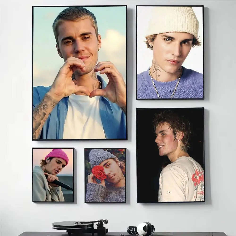 

Justin B-Bieber Poster HD Quality Wall Art Retro Posters For Home Room Wall Decor Self Adhesive