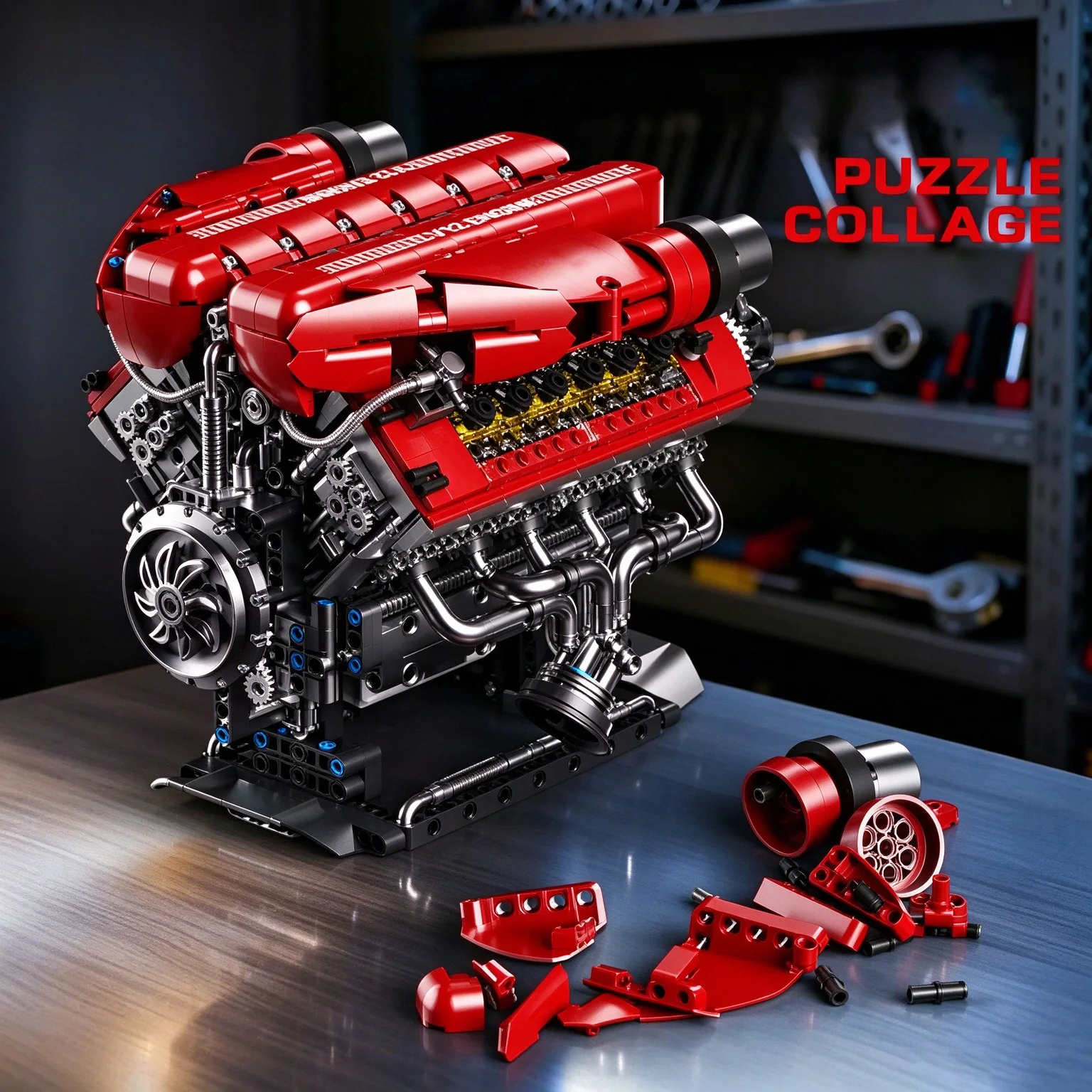 Technical 1607Pcs Red V12 Engine Building BlocksHigh Tech Famous Car Engine MOC Bricks AssemblyHome Ornament Toy Birthday Gift